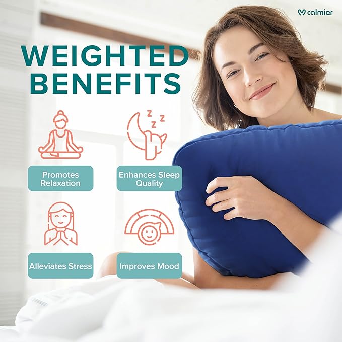 Calmier - 12 lb Sensory Weighted Pillow - Glass Bead Filled Hug Pillow - Ultra Plush Cozy Weighted Pillows for Adults and Kids - Child Sensory Pillow - Weighted Lap Pad (Blue - Minky, 12 LBS)