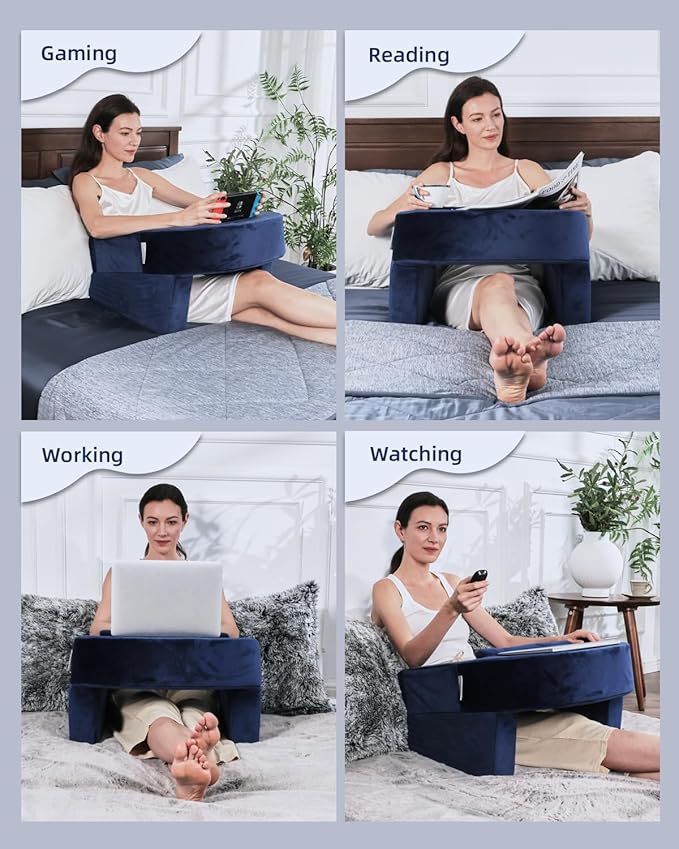 Weighted Idea Reading Pillow for Gaming, Extra Large Arm Rest Pillow for Adult，Lap Desk Pillow Gaming Pillow with 2 Side Pockets for Gaming, Reading, Working Sitting in Bed Floor Sofa (Blue)