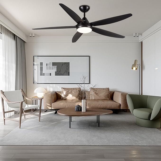 NicBex Ceiling Fan 56 Inch Modern Ceiling Fans with Integrated LED Light and Remote Control Double Finish Ceiling Fan with 5 ABS Blades for Living Room, Bedroom, Black