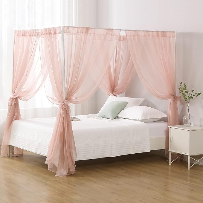 Canopy Bed Curtains for Queen Bed, Princess Bed Canopy for Girls Room, Canopy Bed Scarf Adults (Dust Pink)
