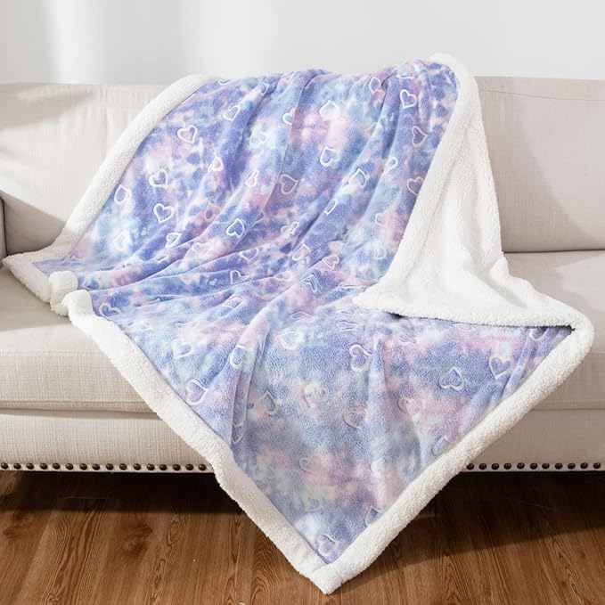 COSUSKET Glow in The Dark Blanket for Kids, Love Heart Luminous Birthday Super Soft Fuzzy Plush Sherpa Furry Fleece Multicolor Throw Blanket 50"x60" Boys Girls Gifts