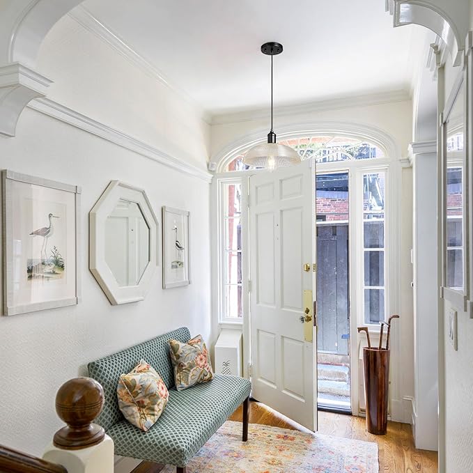 Glass Pendant Light Fixtures - Vintage Pendant Lights Kitchen Island, Hanging Light Fixture for Dining Room, Small Pendant Light for Bedrooms, Black Pendant Lights for Bathroom