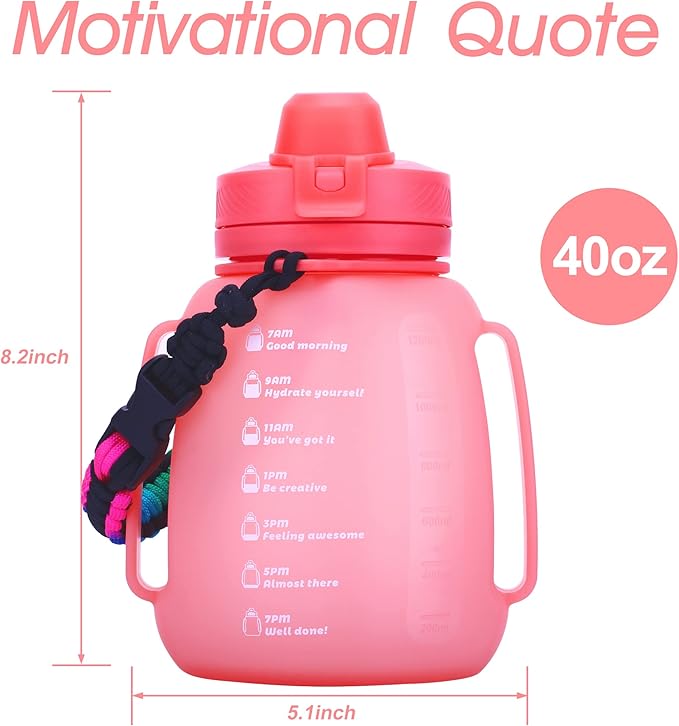 40 OZ Gallon Motivational Collapsible Water Bottles with Straw and Paracord Handle 1.2L Silicone Sports Water Bottle with Time Marker for Yoga Camping Outdoors