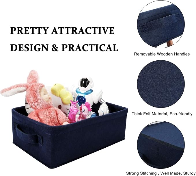 Decorative Storage Basket Collapsible Felt Bins Fabric Baskets Storage Organizer for Underwear Socks Bra Towel Toiletry Baby Products Storage Basket Navy Blue
