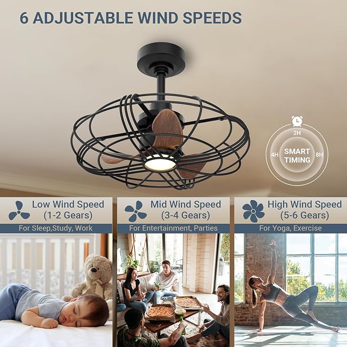 NACATIN Outdoor Ceiling Fan with Lights, Remote, App & Wall Switch Control, 20in RGB Ceiling Fans with Lights and Remote, 3 Color Temperatures: Perfect for Patios, Gazebos, & Bedrooms, Black