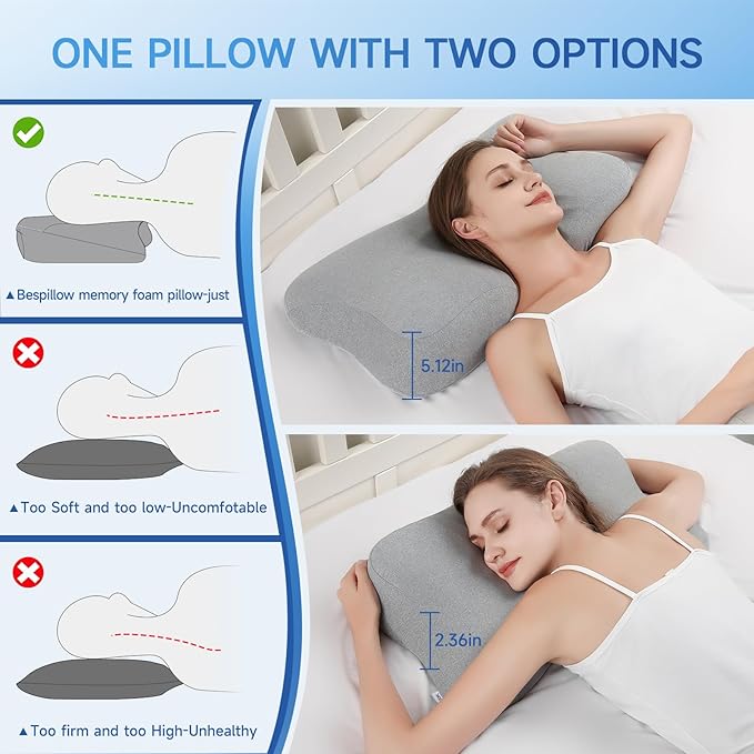 Cervical Neck Pillow for Pain Relief Sleeping, Adjustable Cervical Pillow Cozy Sleeping, Odorless Ergonomic Contour Memory Foam Pillows, Orthopedic Bed Pillow for Side Back Stomach Sleeper