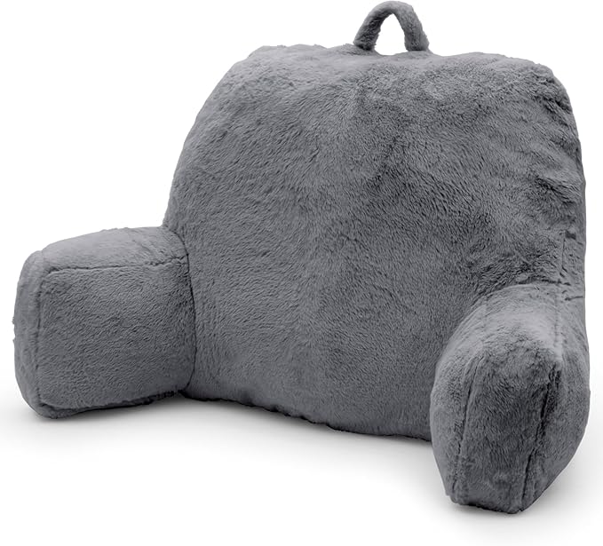 Reading Pillow Large Bed Pillow,Backrest with Arms, Back Support for Sitting Up in Bed, Couch for Lounging Bedrest,Grey