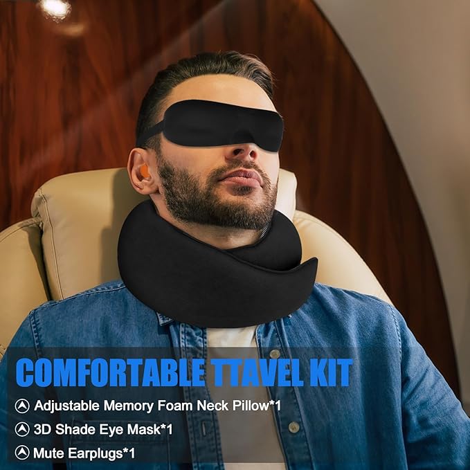 Neck Pillow for Traveling, Soft Airplane Neck Pillow, Memory Foam Travel Neck Pillow, 2024 New Neck Support Travel Pillow for Long Flight, Adjustable Full Surrounding Stowable U-Shaped