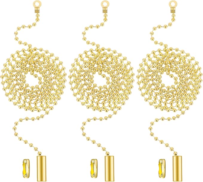 3 Pack Pull Chain String Extension Ceiling Fan Pull Chain Stainless Steel Switch Chain Extender wif Connector, for Ceiling Fan Light Fixture Light Bulb,1 Meter Length(Gold)