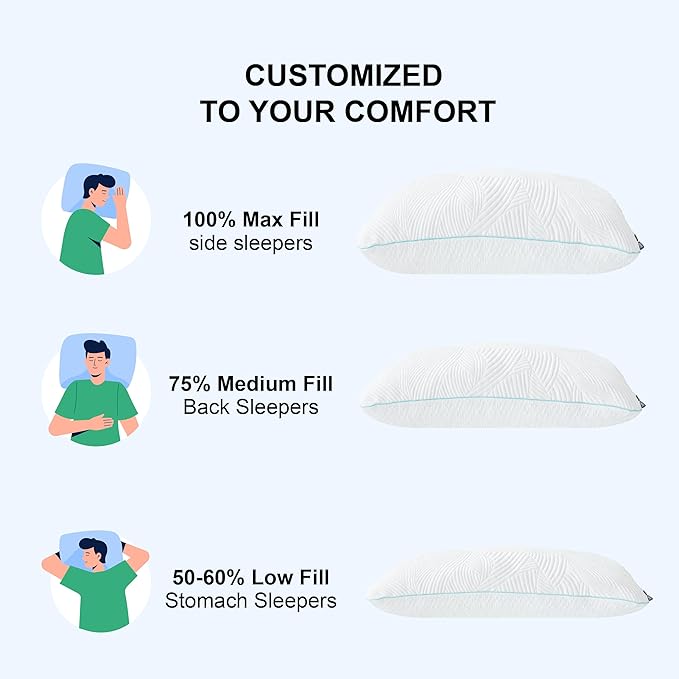 Shredded Memory Foam Pillows Bed Pillows King Size Pillows Set of 2, Summer Cooling Pillows for Hot Sleepers with Washable Pillowcase, and Winter Soft Dual Sided Pillow for Back Sleepers