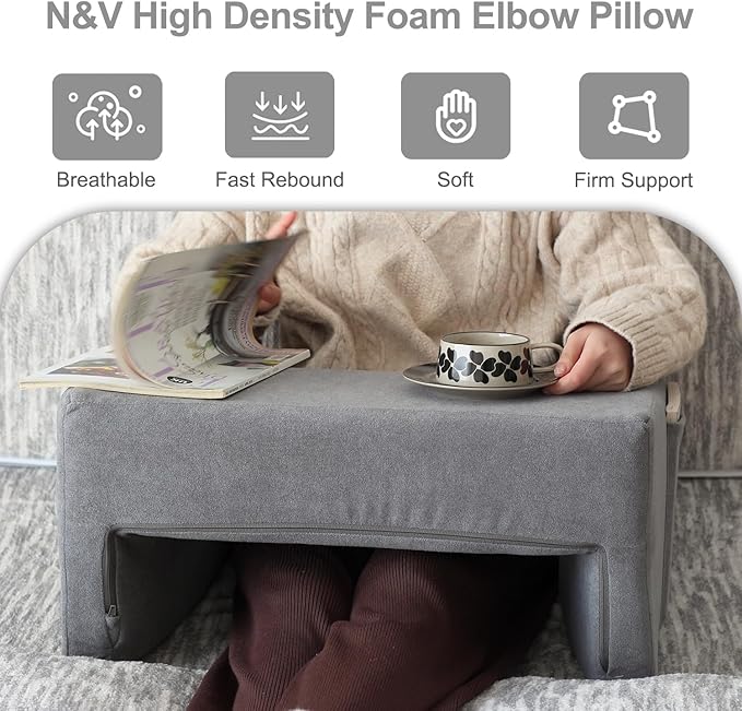 N&V Bed Rest Reading Pillows, High Density Foam Pillow for Gaming (Grey)