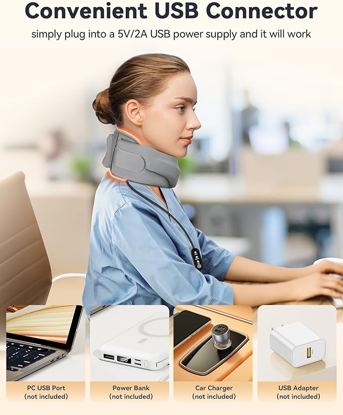 Heated Neck Brace Cervical Collar - Neck Support Brace with Heating Pad, Soft Foam Wraps Keep Vertebrae Stable and Aligned for Relief of Cervical Spine Pressure for Women & Men (M Size) Grey