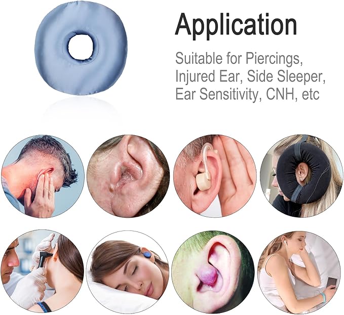 Silky Ear Piercing Pillows with Holes Removable Pillowcase Washable Donut Pillow for Ear Pain Side Sleeping Cartilage CNH Pressure Sore Tinnitus Headphones Relief Guard Protector HazeBlue