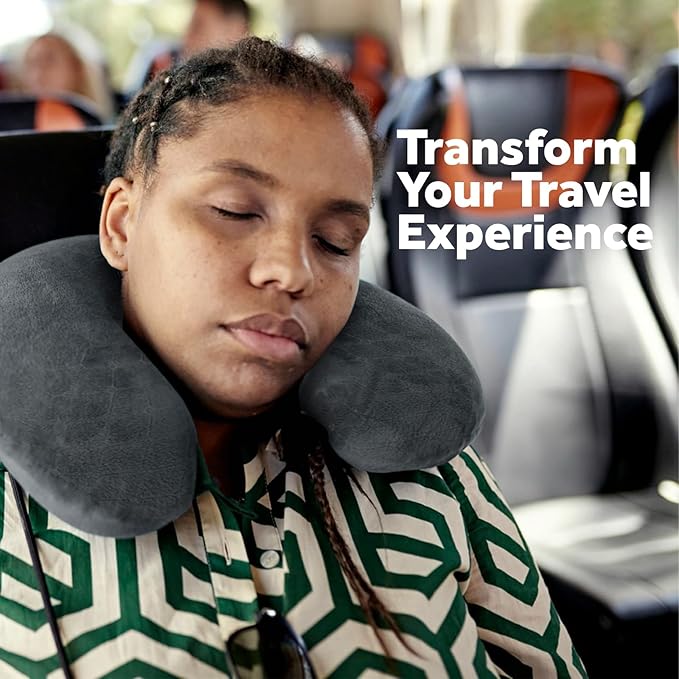 Pursonic Memory Foam Neck Pillow with Eye Mask - Ergonomic Travel Pillow, Breathable Fabric, Compact & Portable, Available in Purple, Teal, Grey (Grey)
