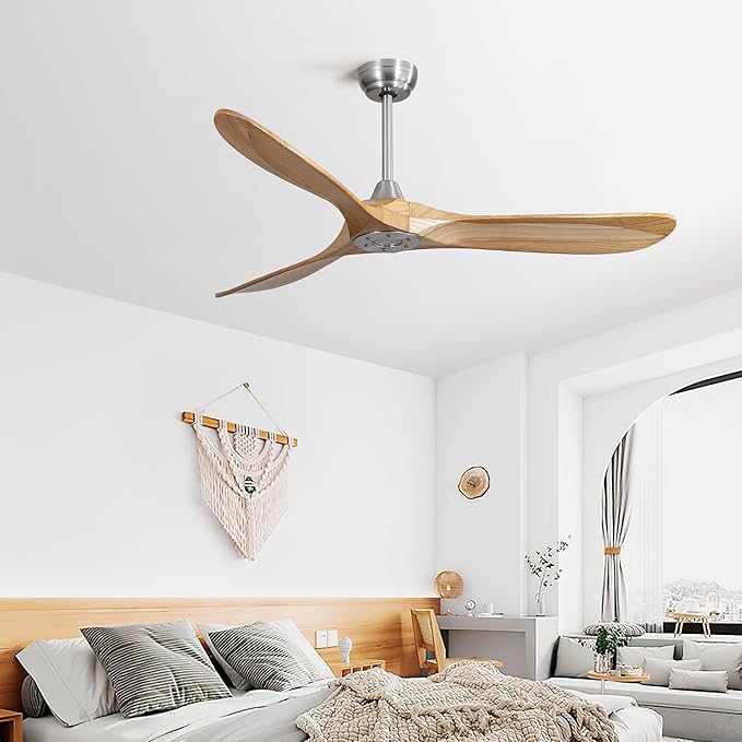 NicBex Ceiling Fan 60 Inch Ceiling Fans Without Light Ceiling Fan with 3 Blades and Remote Control Reversible DC Motor Ceiling Fan for Bedroom, Living Room, Natural