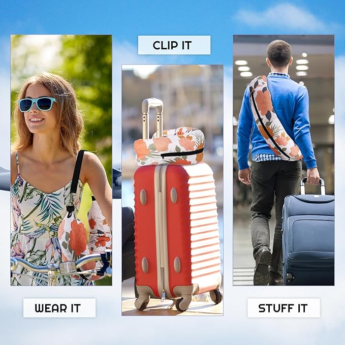 Stuffable Travel Pillows, Travel Pillows for Airplanes, Portable Self-Fillable Travel Neck Pillows, Comes with Contoured Eye Mask, Earplugs, and Storage Bag (Pillow Cover Only, No Filler)