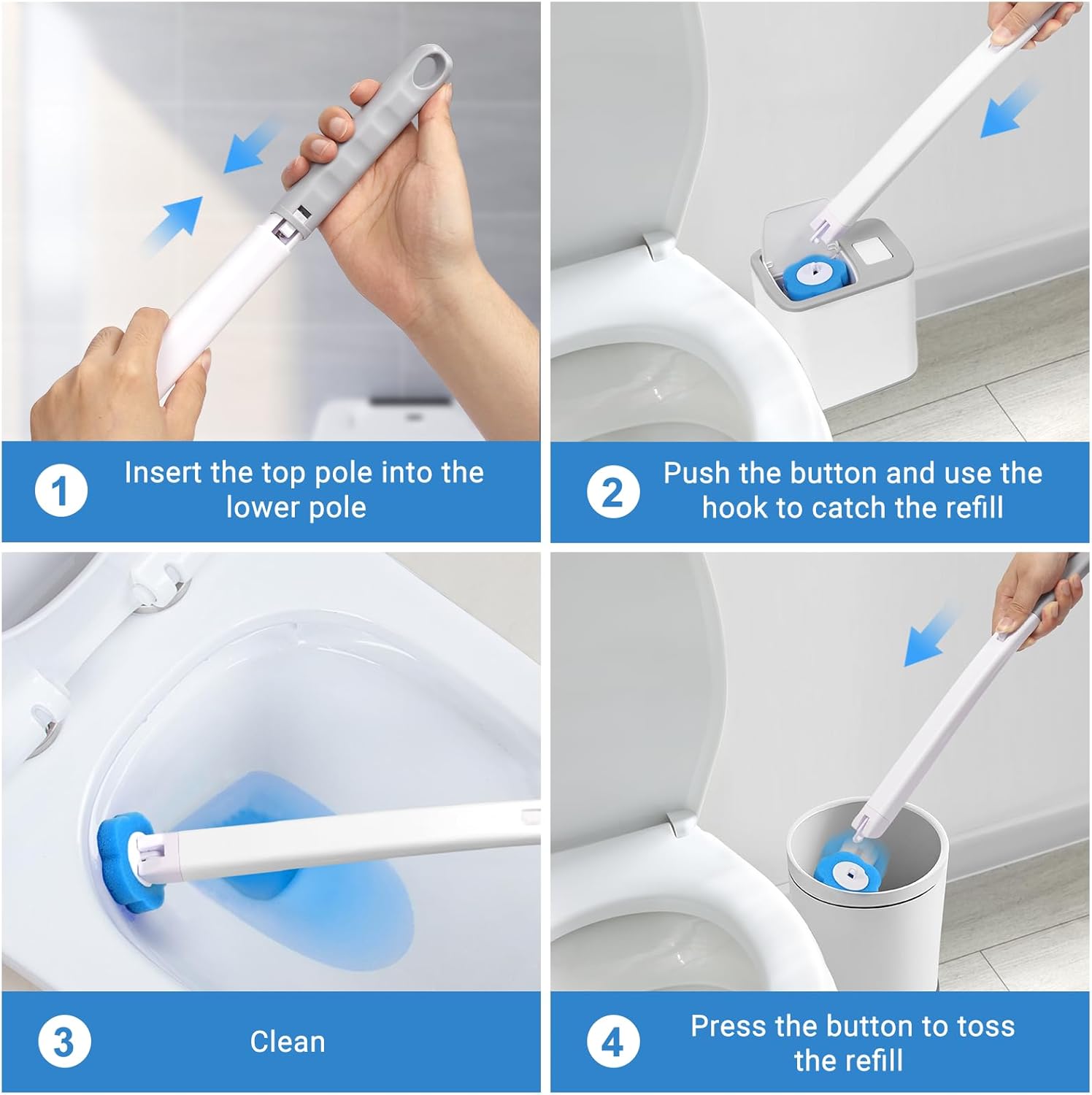 Disposable Toilet Brush with Holder, Disposable Toilet Cleaning System with 36 Refills, Toilet Wand Kit for Bathroom Toilet Cleaning (Disposable Toilet Brush)