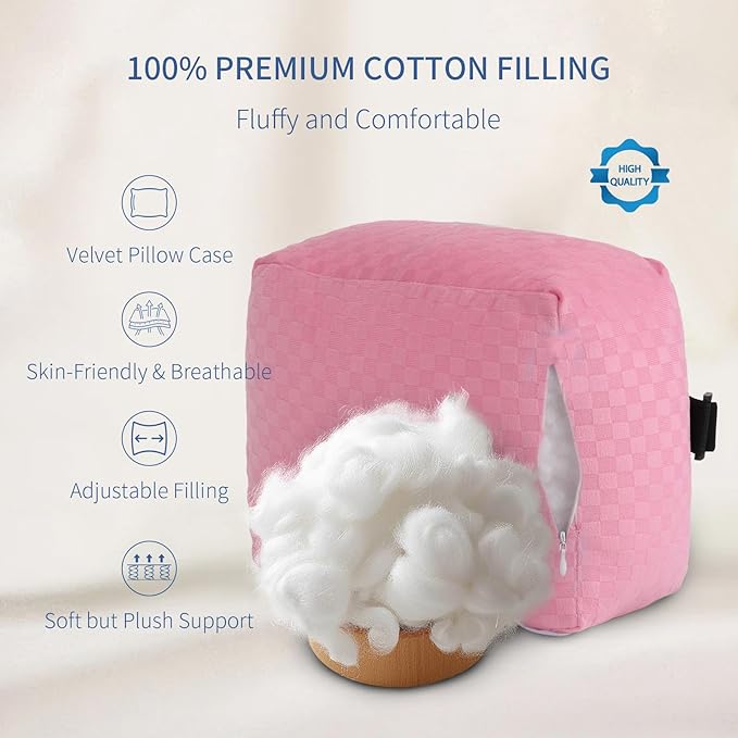 Knee Pillow for Side Sleepers - Leg Support Pillow for Sciatica Relief, Hip and Back Pain Alleviation, Spine Alignment with Adjustable Strap (Pink-Checker)