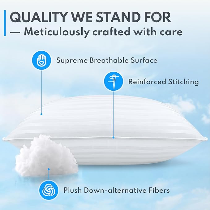 Bed Pillows for Sleeping Standard Size [Pack of 2] Hotel Quality Pillows Premium Plush Fiber, Breathable Cooling Cover Skin-Friendly