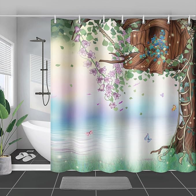 AILONEN Green Tree Leaves Shower Curtain,Botanical Floral Plants Vine Shower Curtain,Spring Floral Shower Curtain for Bathroom Decor Polyester Waterproof with Grommets and Hooks 36" W*72" H