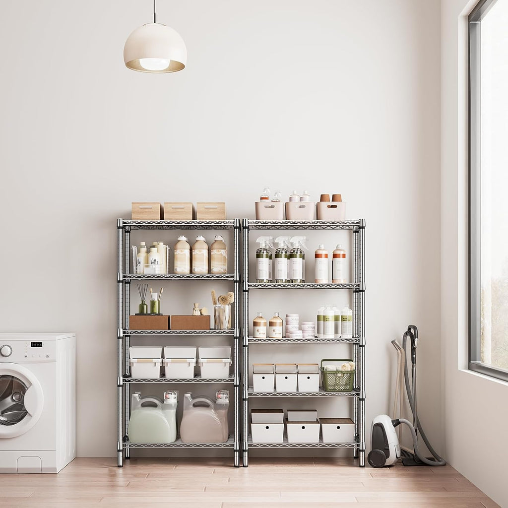 1250 lbs 5 Tier Shelf Metal Storage Shelves Shelving Wire Rack Heavy Duty Closet Organizers for Garage Kitchen Bathroom Laundry Chrome 13.8" D x 29.5" W x 59.5" H