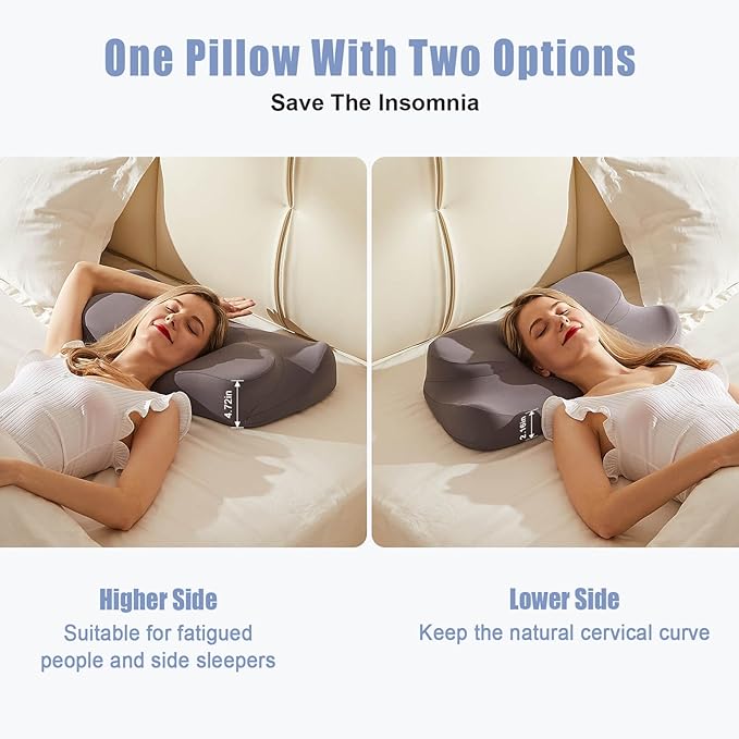 Ergonomic Memory Foam Pillow for Neck Pain Relief,Neck Support Pillows for Sleeping,Cooling Pillows for Neck and Shoulder Pain,Ideal Cervical Pillow for Side,Back,and Stomach Sleepers,Grey