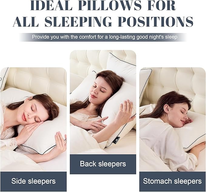 Soft Goose Down Pillows for Sleeping, 1 Pack Thin Hotel Feather Down Pillow with Airyfil™ Fillings, Flat Bed Pillow for Back, Stomach, Side Sleepers (King Size, 20×36 in.)