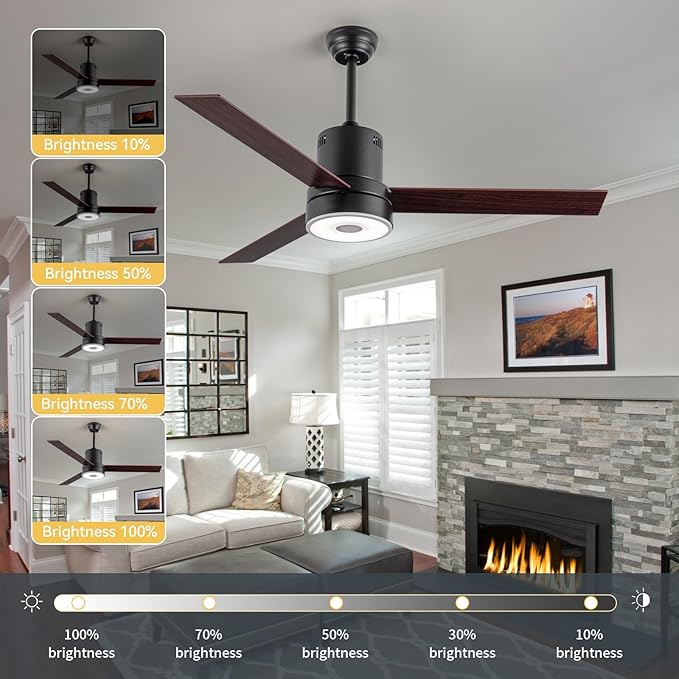 52 Inch Ceiling Fan with RGB Dimming LED Light,with Music Bluetooth Speaker,with Remote Control,3-Speed Regulation, Reversible Motor,Timing,for Living Room,Bedroom,Restaurant,Outdoor