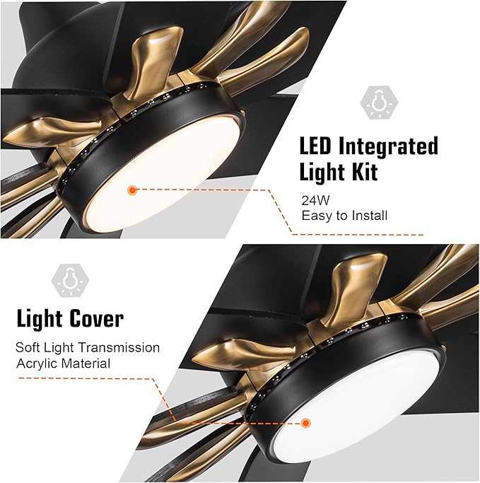 NicBex Ceiling Fan 72 Inch Indoor Modern Ceiling Fans with Integrated LED Light and Remote Control Wood Ceiling Fan with 8 Blades for Living Room, Bedroom, Antique Black