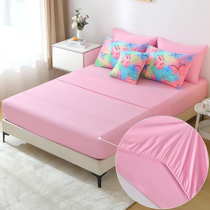 JQinHome 8 Pc Butterfly Comforter Set Full, 3D Rainbow Butterfly Bedding Set for Girls Women,All Season Microfiber Butterfly Design Bedding Collection with Pillowcase, Flat & Fitted Sheet(Rainbow)