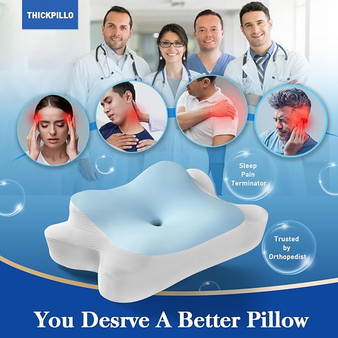 Cervical Neck Pillow, Side Sleeper Pillow for Neck Shoulder Pain Relief, Contour Memory Foam Cooling Pillow for Back Stomach Sleepers, Ergonomic Orthopedic Pillow