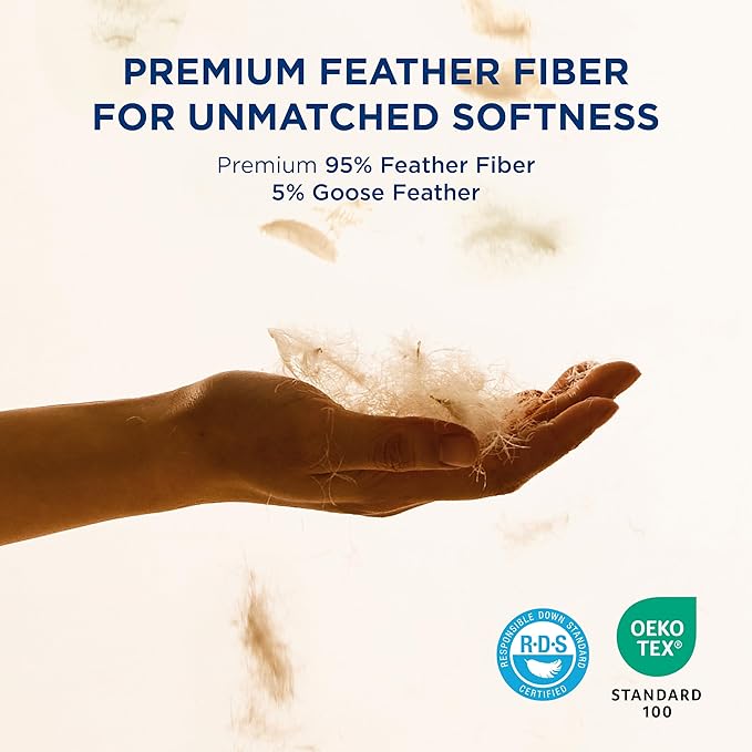 Bedsure Luxury Goose Feathers Down Pillow - 300 Thread Count Cotton Cover Gusseted Hotel Collection Bed Queen Pillow, Ultra-Soft High Elasticity Sorona Fiber Layer Pillows (1, Green, Standard)