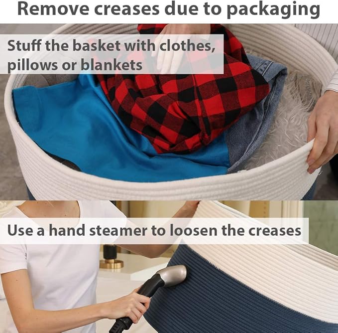 22" x 22" x 16" Mega Size Extra Large Storage Basket, Cotton Rope Storage Baskets, Woven Laundry Hamper, Cloth Storage Bin, for Clothes Towel Blanket Basket in Living Room, Dark Blue