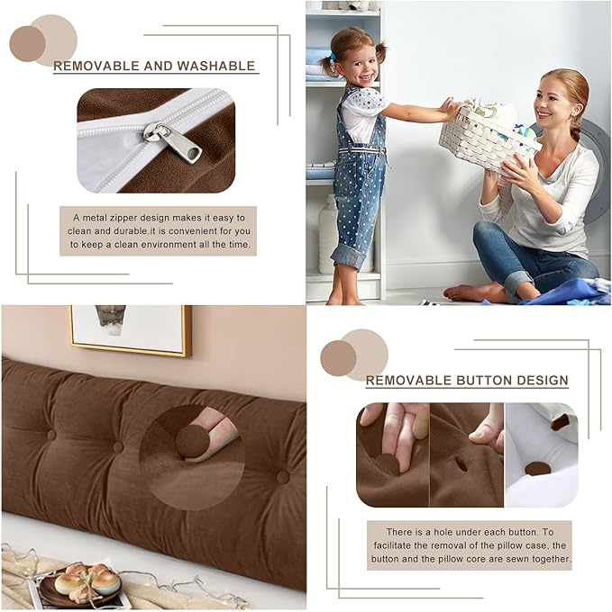 Large Triangular Headboard Pillows Long Backrest Positioning Support Bolster Cushion for Daybed Fluffy Quality Plush Body Wedge Pillow with Removable Cover(Dark brown-Full-54x8x20in)