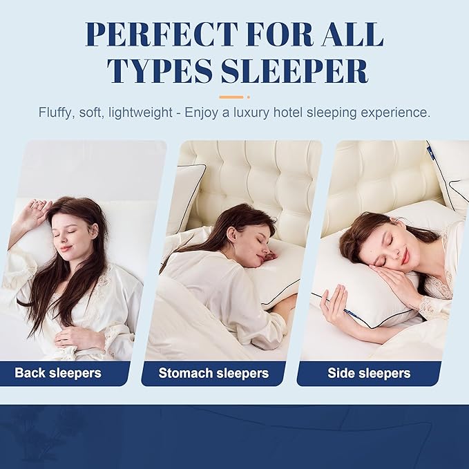 Goose Down Pillows Standard Size Set of 2, Luxury Hotel Collection Bed Pillow 2 Pack, Airyfil™ Powered Fillings & Feather Pillow，Soft Fluffy for Side, Back, Stomach Sleepers 20"x26"