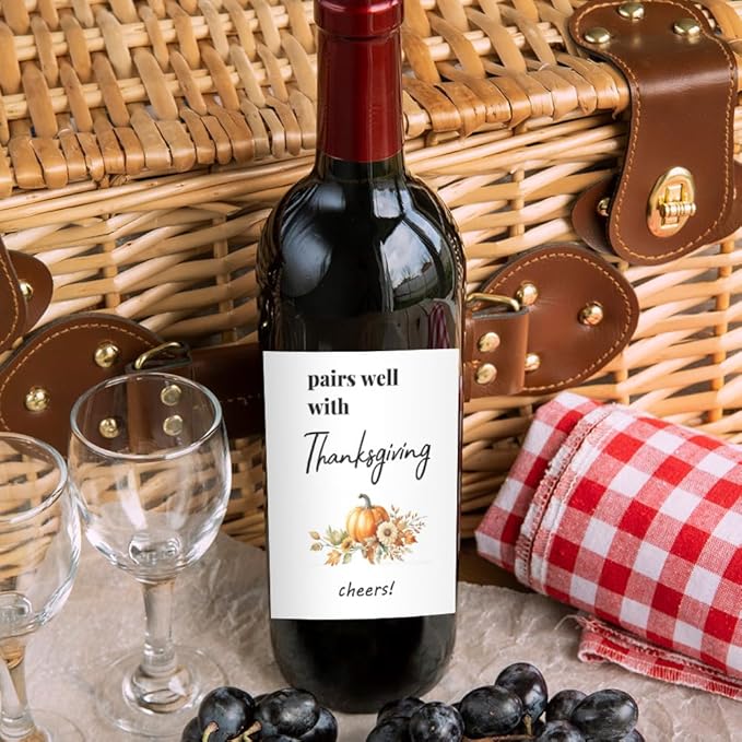 24Pcs Thanksgiving Wine Label Cheers Thanksgiving Wine Label Holiday Gift Champagne Label Wine bottle label Thanksgiving Gift Funny Gift