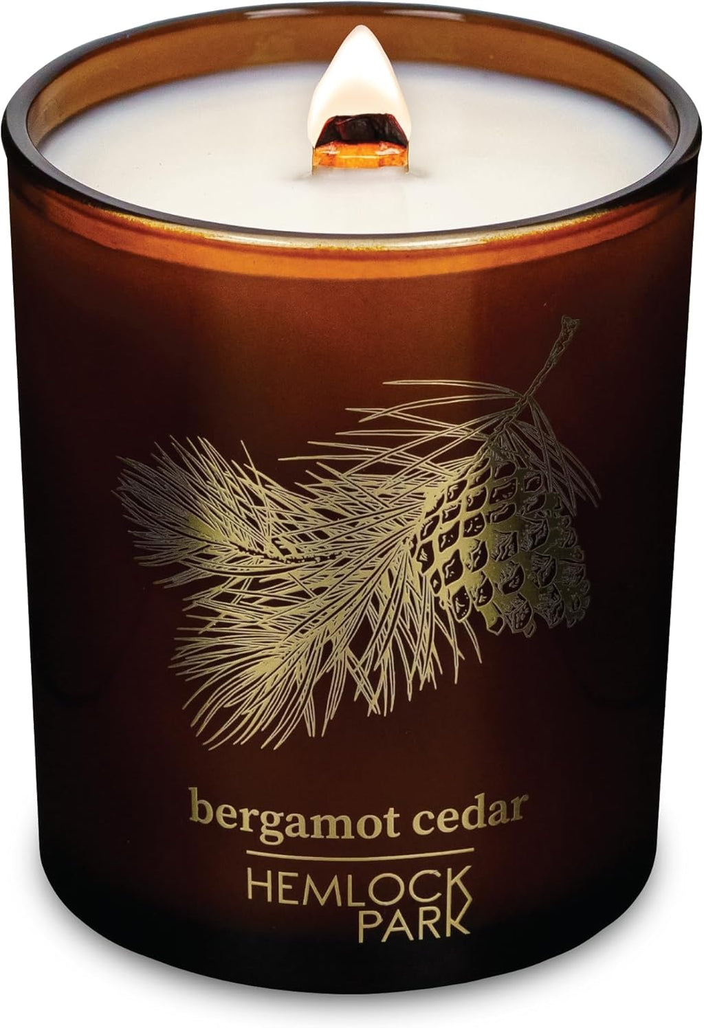Hemlock Park Wood Wick Candle Handcrafted with Natural Coconut Wax and Essential Oils (Amber & Gold 7.2 oz, Bergamot Cedar)