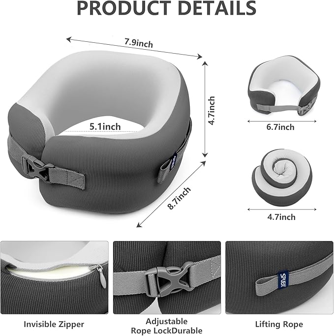 Travel Pillow, Airplane Neck Pillow for Long Flight, Portable Adjustable U Shape Neck Pillow for Sleeping Travel, Airplane Sleep Support, Removable and Washable Pillowcase