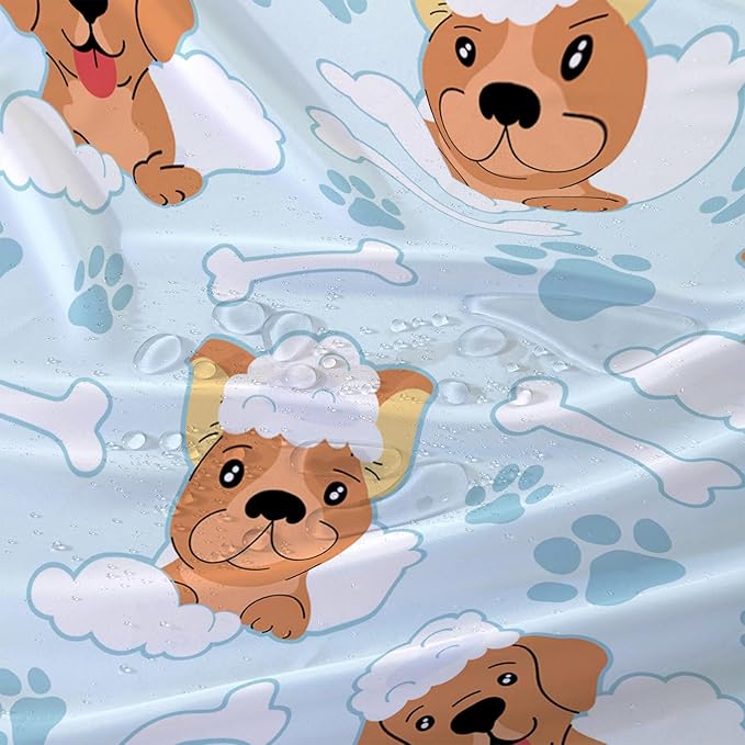 AILONEN Cute Dog Shower Curtain,Cute Bulldog Labrador Dog Print Shower Curtain, 72" W*96" H Waterproof Happy Shower Puppy Dog Lover Curtain with Grommets and 12 Hooks