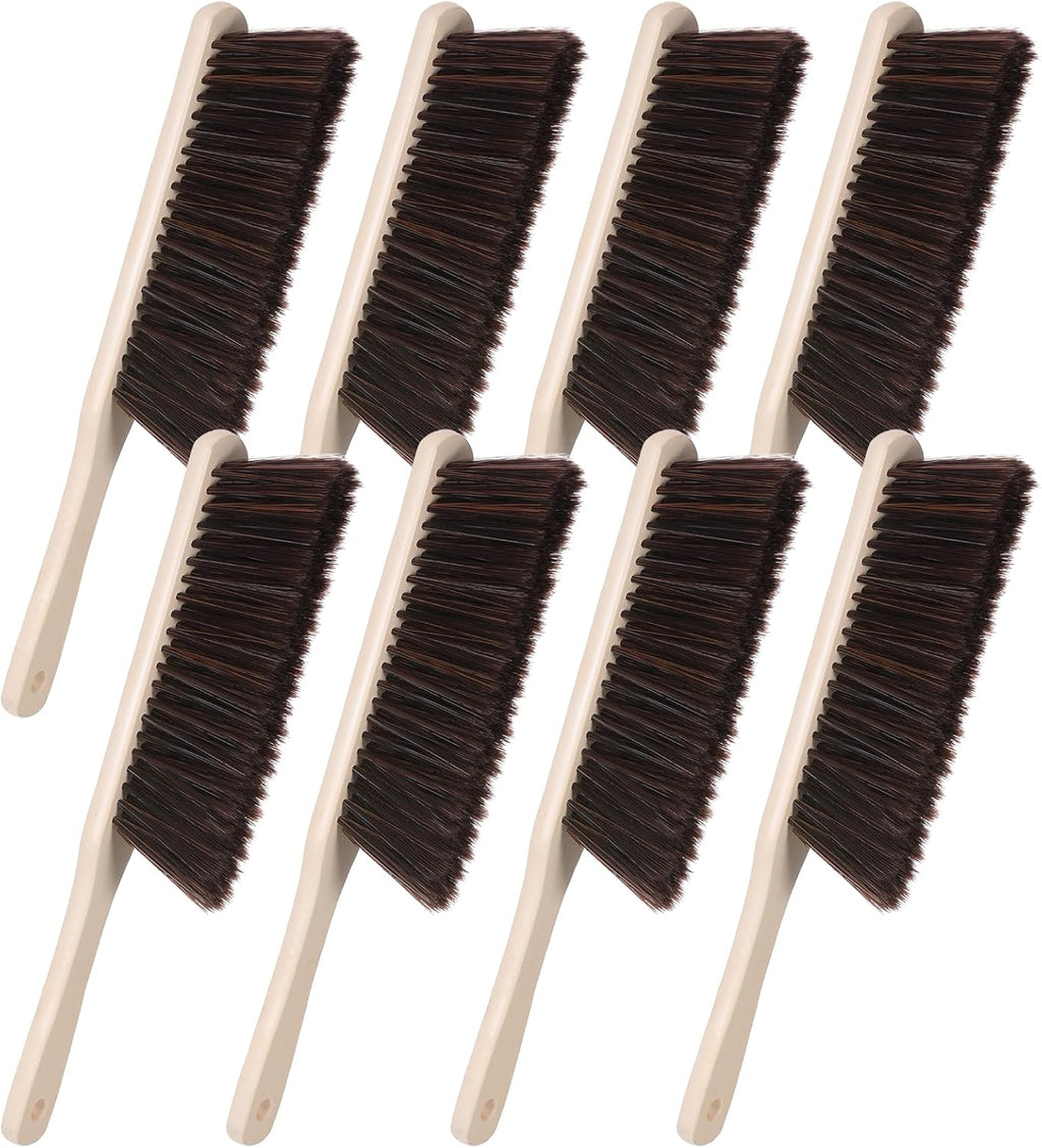 8 Pieces Woooden Dust Brush Hand Broom Bulk Bench Brush with Long Wood Handle Soft Bristle Whisk Broom for Counter Bed Sofa Bench Car Fireplace Clothes Household Cleaning