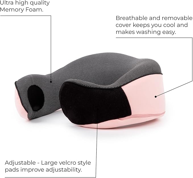 Neck Pillows for Travel - Airplane Pillow – Memory Foam for Kids & Adults – Travel Neck Pillow & Airplane Travel Essentials for Sleeping Support On Flight Or Car (Pink)