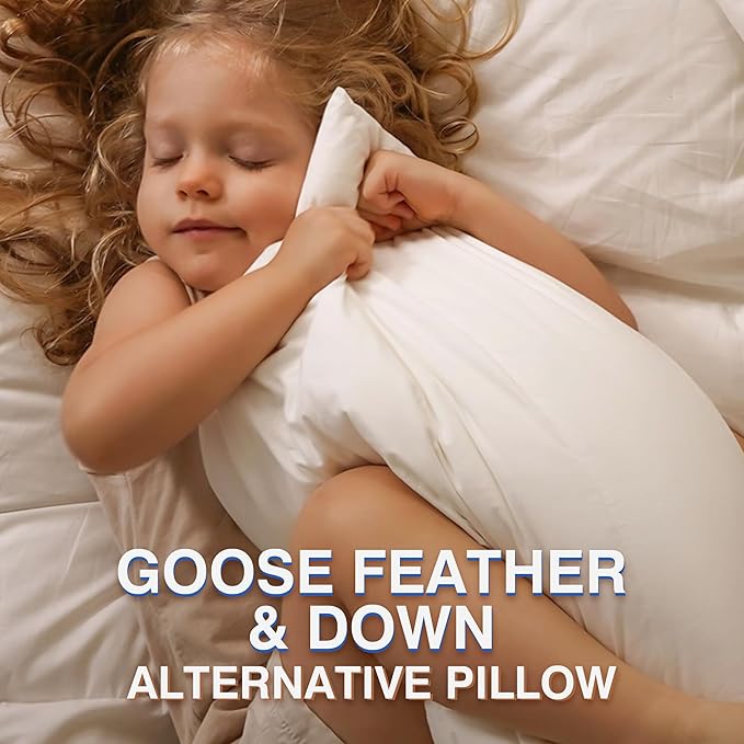 Goose Feather Bed Pillow Queen Size Set of 2 - Hotel Down Pillows for Sleeping, Soft 600 Thread Count Cotton Cover, Fluffy Support Surround Fill Polyester for Back, Stomach, Side Sleepers