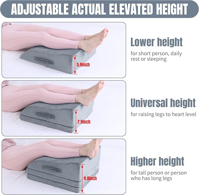 HOMBYS Adjustable Height Wedge Leg Elevating Pillow for Swelling,Three Layers Wedge Leg Support Pillows for After Surgery,Foot Wedge Pillow for Knee Pain Relief, Elevated Pillows for Sleeping,Grey
