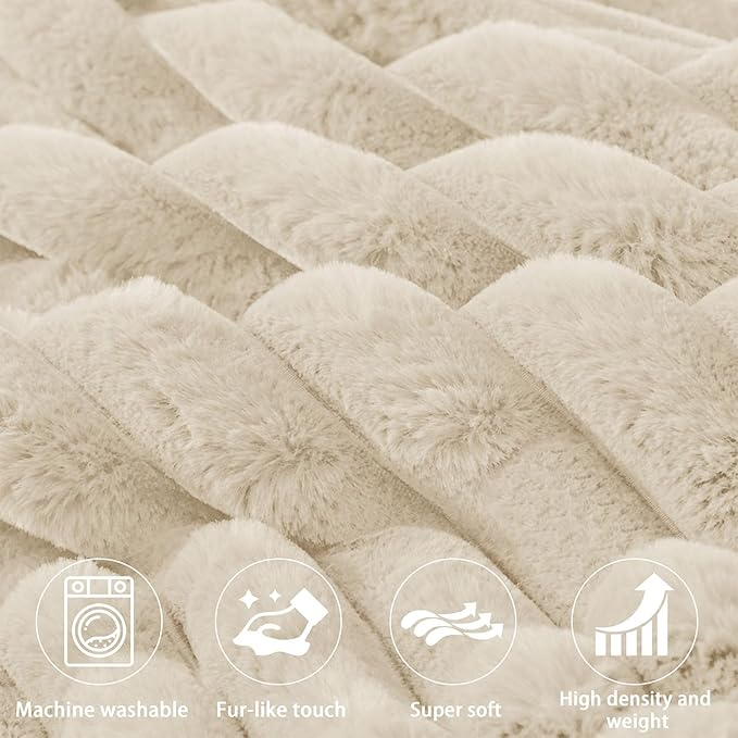 Faux Fur Headboard Pillow with 2 Pack Neck Roll Pillow Large Headboard Pillow Soft and Supportive with Removable Cover (Beige, Queen)