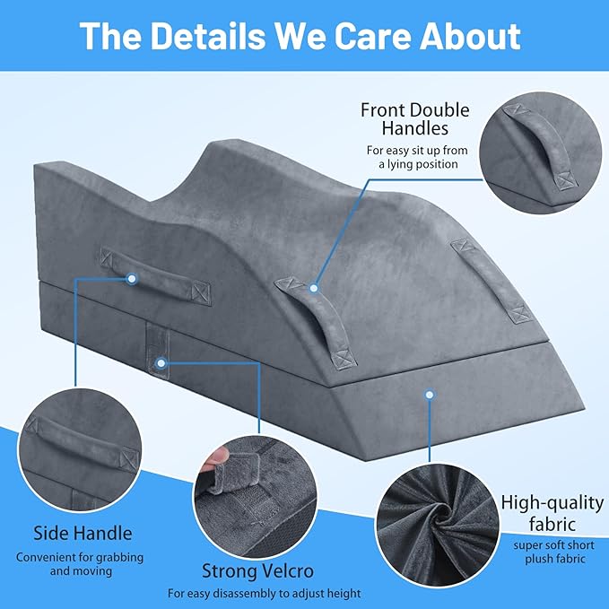 Leg Elevation Pillows, Wedge Pillow for After Surgery Or Rest, Memory Foam Leg Support Adjustable, Back Knee Hip Ankles Pain Relief, Knee Pillow for Sleeping Blood Circulation Grey