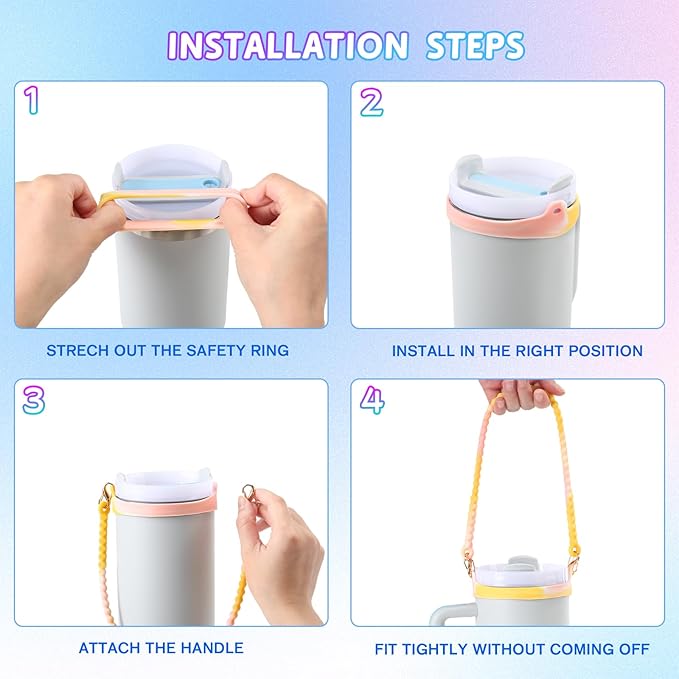 2PCS Water Bottle Handle - Strap Carrier Soft and Durable Silicone Water Bottle Sling Fits Most 8-40oz Bottles(1+5)