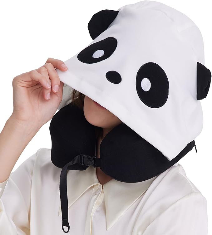 Travel Pillow with Hood for Kids and Adults, Memory Foam Neck Pillow for Airplane, Car, and Train, Hooded Travel Pillow Ergonomic Design, Breathable Fabric, Portable and Compact for Ultimate Comfort