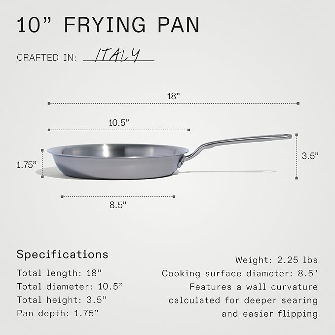 Made In Cookware - 10-Inch Stainless Steel Frying Pan With Lid - 5 Ply Stainless Clad - Professional Cookware - Crafted in Italy - Induction Compatible