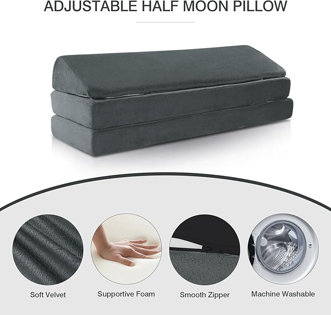 BALAPET 3-in-1 Adjustable Height Wedge Pillow, 7" Height Leg Knee Pillow for Side Sleepers & Aligns Spine, Supportive Bolster Pillow for Pregnancy Relieves Pressure Hip Leg Elevation, 20.5", Dark Grey