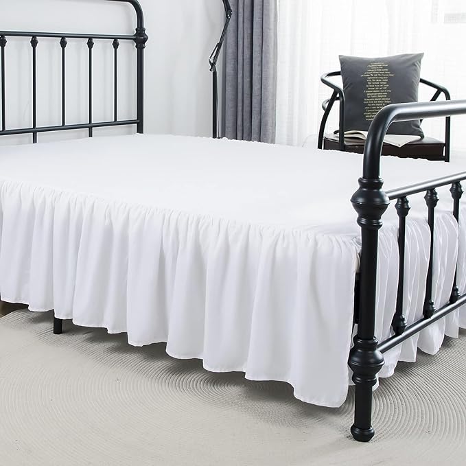 Bed Skirt King Size Ruffled Bed Skirts with Split Corners, 22 Inch Drop Dust Ruffle Bed Skirt with Platform, White, King - 22" Drop
